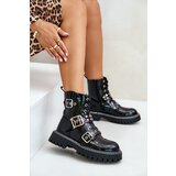 Boto Lacquered Worker Boots With Buckles Black Serizia | Shoptok.si