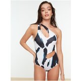 Trendyol Black and white patterned swimsuit with cut-outs - Women