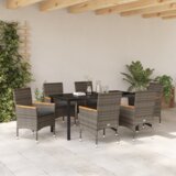 vidaXL set za blagovanje s 7 dijelova s jastučićima sivi polirattan, vrtni stol crni 160x80x73 cm kaljeno staklo | shoptok.hr