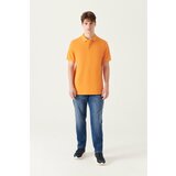 Avva Men's Orange 100% Cotton Cool Keeping Standard Fit Regular Cut Polo Neck T-shirt Cene