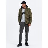 Ombre Men's quilted jacket with satin finish - dark olive green | Shoptok.si