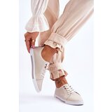 S. BARSKI Women's Beige Leather Cut-Out Sneakers S.Barski LR952 | shoptok.hr