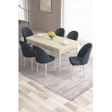 Hanah home trpezarijski set Roz, sto na razvlačenje i 6 stolica, krem ploča, bele noge, antracit tkanina Babyface | Eponuda.com