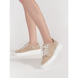GOODIN Beige leather sneakers with a thick sole Cene