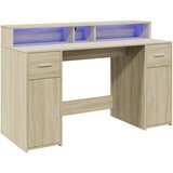  Radni stol s LED svjetlima hrast 140x55x91 cm konstruirano drvo | shoptok.hr