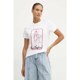 Karl Lagerfeld Bombažna kratka majica ženska, bež barva, 245W1713