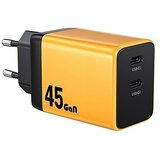 WEKOME WP-U33 Super brzi Strujni GaN Punjač, 2-porta USB (2 x 3.1 tipC) 45W, žuti Cene