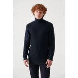 Avva Men's Navy Blue Full Turtleneck Front Textured Cotton Standard Fit Regular Cut Knitwear Sweater Cene