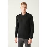 Avva Men's Black Polo Neck Wool Blended Standard Fit Normal Cut Knitwear Sweater Cene