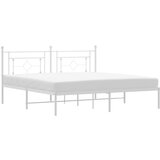 Maison Chic Kovinski Posteljni okvir - Dvoposteljna postelja - Zakonska postelja z vzglavjem bel 183x213 cm, (21693352) | Shoptok.si