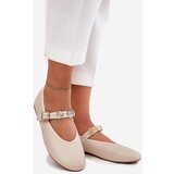Boto Women's Ballet Flats With Strap And Golden Studs Beige Firicene | Shoptok.si