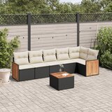 Maison Chic Seti vrtnega pohištva - Vrtna garnitura - Vrtni pohištvo set 7-delna z blazinami črn poli ratan, (21804158) | Shoptok.si