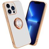 Cadorabo Ohišje, združljiv z Apple v sijajnem belem - zlatu z obročem - zaščitni pokrov iz fleksibilnega silikona TPU, z zaščito pred kamero in držalom magnetnega avtomobila, (20556277) | Shoptok.si