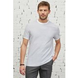 ALTINYILDIZ CLASSICS Men's White-gray Comfort Fit Loose-fitting Crew Neck Cotton Jacquard T-Shirt. Cene