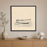 Wallxpert uramljena slika na platnu Cc-K-Sy-1024, linijski crtež čamca na mirnoj vodi na krem pozadini, 60 x 60 cm | Eponuda.com