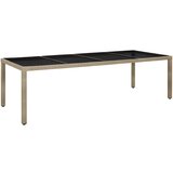 vidaXL Vrtna miza bež 250x100x75 cm kaljeno steklo in poli ratan Cene