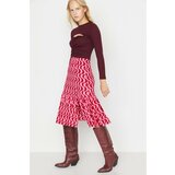 Trendyol Red Ruffle Printed Knitted Skirt Cene