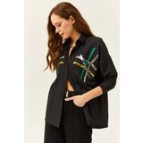 Olalook Women's Black Color Sequin Stick Woven Shirt GML-9001164 | Shoptok.si