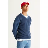 ALTINYILDIZ CLASSICS Men's Indigo-Navy Blue Standard Fit Regular Fit V Neck Knitwear Sweater