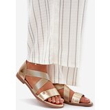 EVENTO Womens flat sandals with elastic straps gold Marinea | Shoptok.si