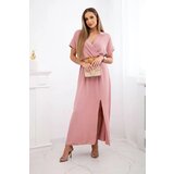 Kesi Włoski Long dress with a decorative belt dark powder pink | Shoptok.si