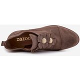 Zazoo Suede Women's Loafers with Decorative Flowers 3080 Dark Beige | shoptok.hr