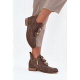 Zazoo Suede Women's Loafers with Decorative Flowers 3080 Dark Beige Cene