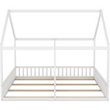 Lumor Postelja v obliki hiše iz borovega lesa 2x90x200 cm - S streho in lesenimi letvicami - Bela, (22156045) | Shoptok.si