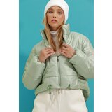 Trend Alaçatı Stili Women's Mint Stand Collar Double Pocketed Inflatable Puffer Coat with Elastic Waist cene