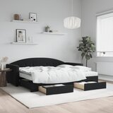  Dnevni krevet na razvlačenje s ladicama crni 90 x 190 cm baršun | shoptok.hr