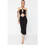 Trendyol Zeynep Tosun Black Knitted Window and Accessory Detailed Stylish Evening Dress Cene