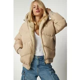 Happiness İstanbul Women's Beige Hooded Puffy Coat