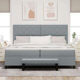 vidaXL Box Spring krevet s madracem i klupom svjetlosiva 200x200 cm tkanina | shoptok.hr