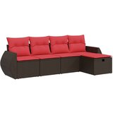  Vrtna garnitura - 5-dijelni set vrtnih sofa s jastucima poliratan smeđi - Smeđa sa spremištem 5 | shoptok.hr