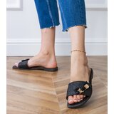 Gemre Black flat sandals with gold ornament Merelis | Shoptok.si
