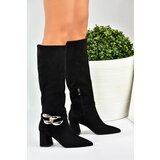 Fox Shoes Women's Black Suede Chain Detailed Heeled Boots Cene