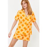 Trendyol Yellow Multi-Colored Polka Dot Viscose Shirt-Shorts Woven Pajama Set Cene