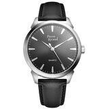 Pierre Ricaud muški quartz sivi srebrni elegantni ručni sat sa crnim kožnim kaišem ( p97228.5217q )