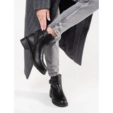 Shelvt Black low-heeled ankle boots decorated with stripes | shoptok.hr