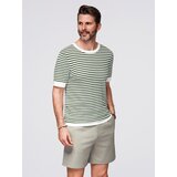Ombre Men's knitted t-shirt with navy stripes and openwork weave - olive and white | shoptok.hr