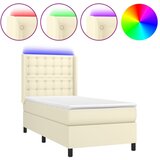 vidaXL Box spring postelja z vzmetnico LED krem 90x200 cm umetno usnje, (20930251) | Shoptok.si