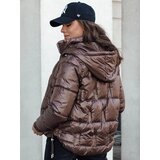 DStreet Kurtka damska FASHWARM krótka pikowana z kapturem kawowa | shoptok.hr