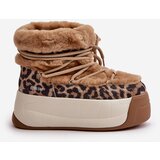 Big Star Leather women's snow boots on a thick sole with fur leopard brown | ePonuda.com