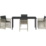 vidaXL Set vrtne jedilnice s 5 kosi in oblazinjenjem, svetlo siva, poliran ratan, Vrtna miza, črna, 140x80x73 cm, kaljeno steklo | Shoptok.si