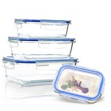 Klarstein Pravokotne steklene posode, 1520 ml, 1040 ml, 640 ml, 370 ml, s pokrovom, komplet 4 kosov | Shoptok.si