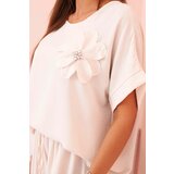 Kesi Włoski Women's viscose set with decorative flower and wide trousers - beige | shoptok.hr