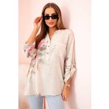 Kesi Włoski Women's cotton blouse with a floral pattern and buttons beige Cijene