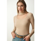 Happiness İstanbul Women's Cream Cut Out Detailed Turtleneck Ribbed Knitted Blouse Cene