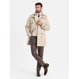 Ombre Elegant men's SLIM FIT trench coat with belt - beige Cijene