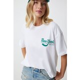  Women's White Printed Oversize Knitted T-Shirt Cene